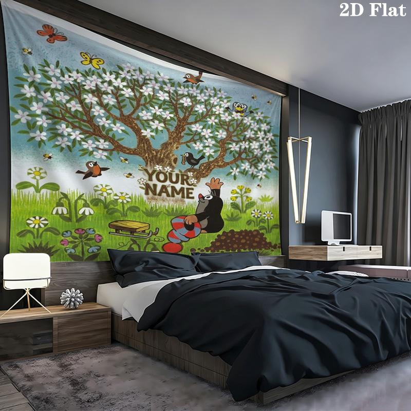 Mole Garden Custom Name Wall Tapestry Aesthetic Wall Hanging Printed Fabric Blanket Decorative Tapestries For Bedroom Living Room Home Decor