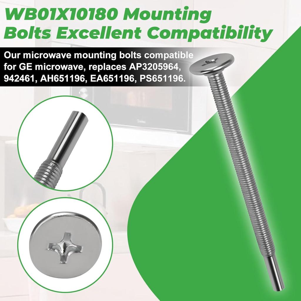 Microwave Mounting Bolts WB01X10180 for GE Microwaves,Mounting Flat Bolt Used to Microwave Cabinet Mounting tallation,3.87" L(6Pack)