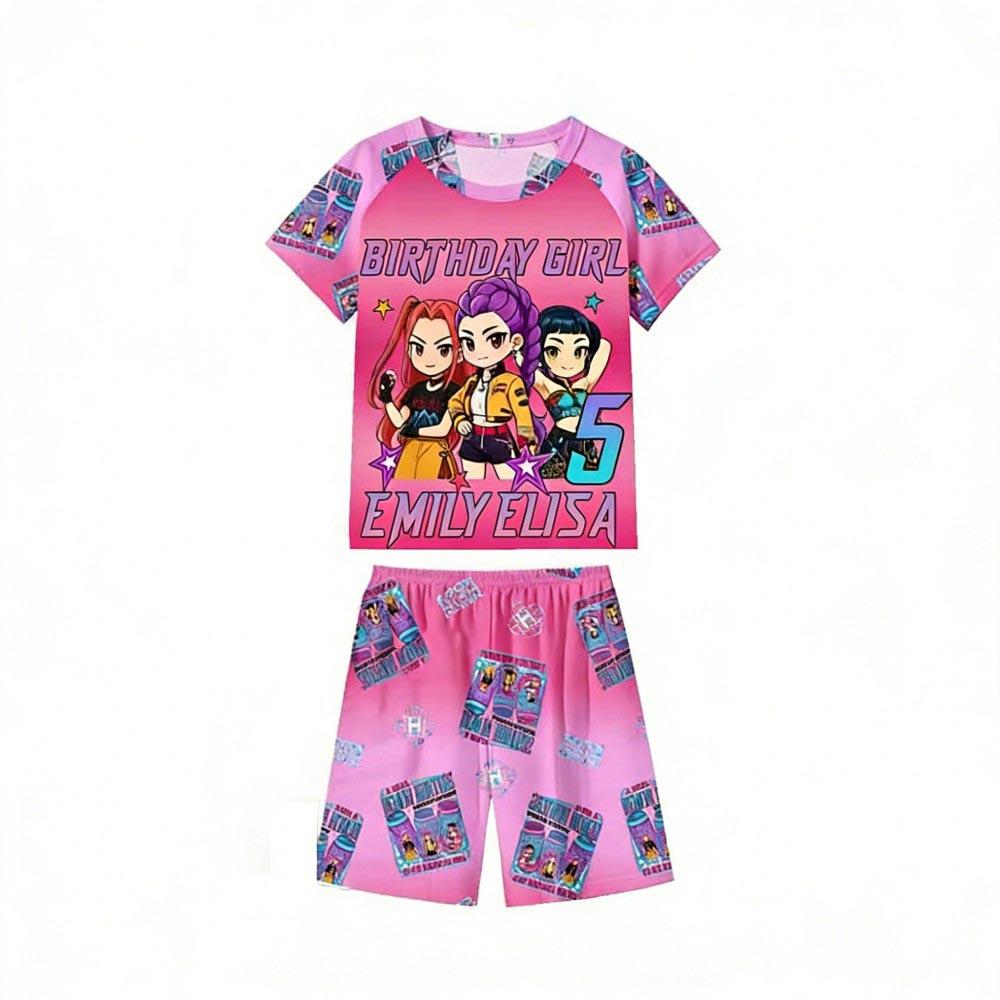Fashion Kids Pajamas Set Kpop Demon Hunters Printed Children's O Neck Short Sleeve Tops Shorts 2pcs Summer Girls Casual T Shirt Sets