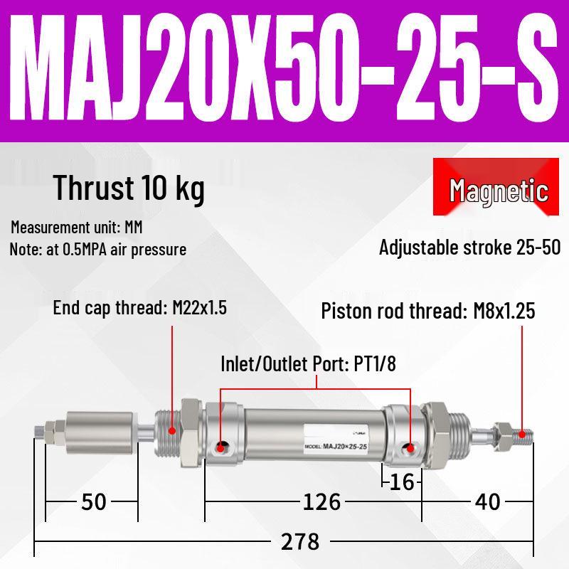 Adjustable Stroke Mini Stainless Steel Pneumatic Cylinder (maj16/20/25/32/40X100-25-50sca)