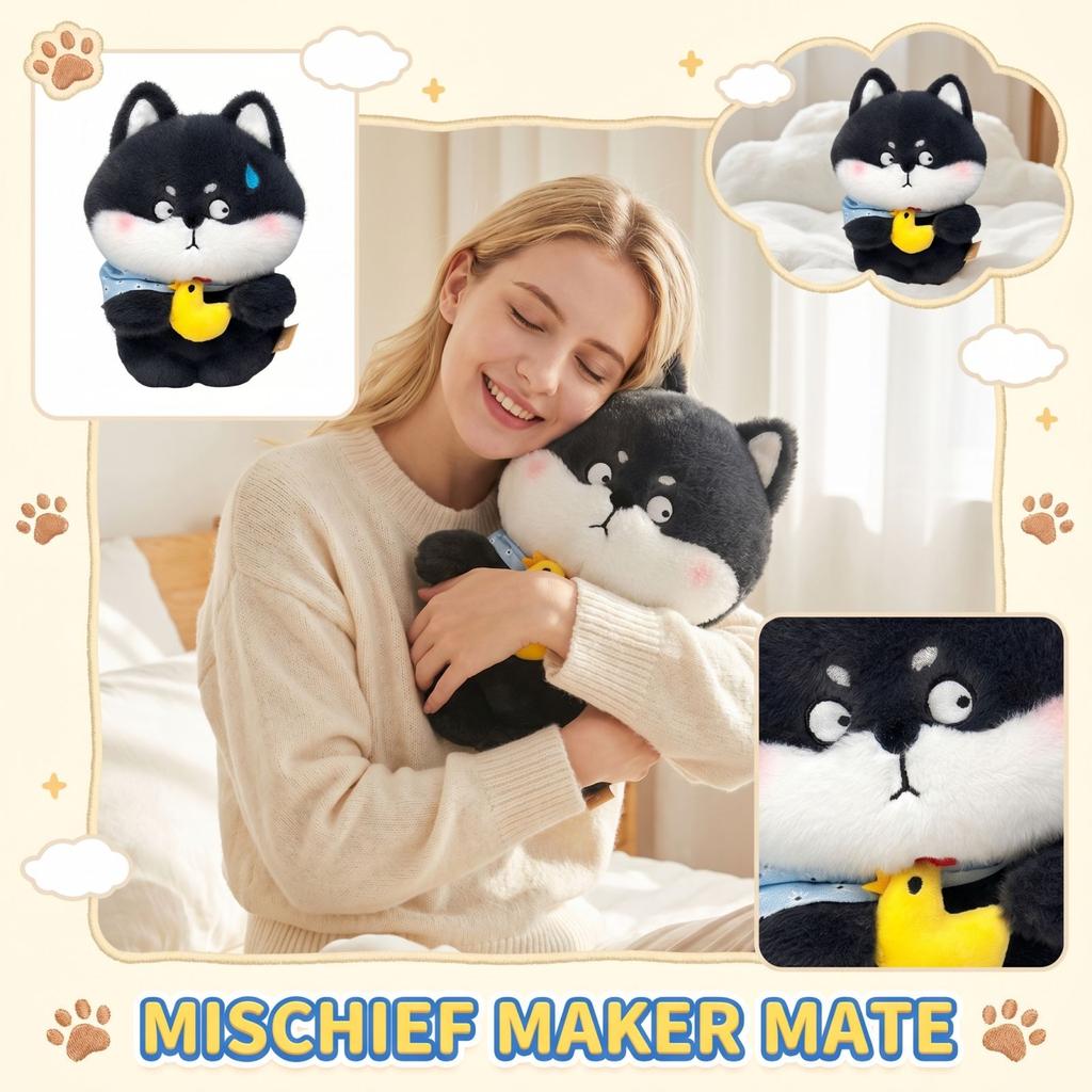 Plush Stuffed Animal Soft Toy Cute Sitting Dog Holding Small Duck Plush Doll Collectible Gift for Kids and Adults