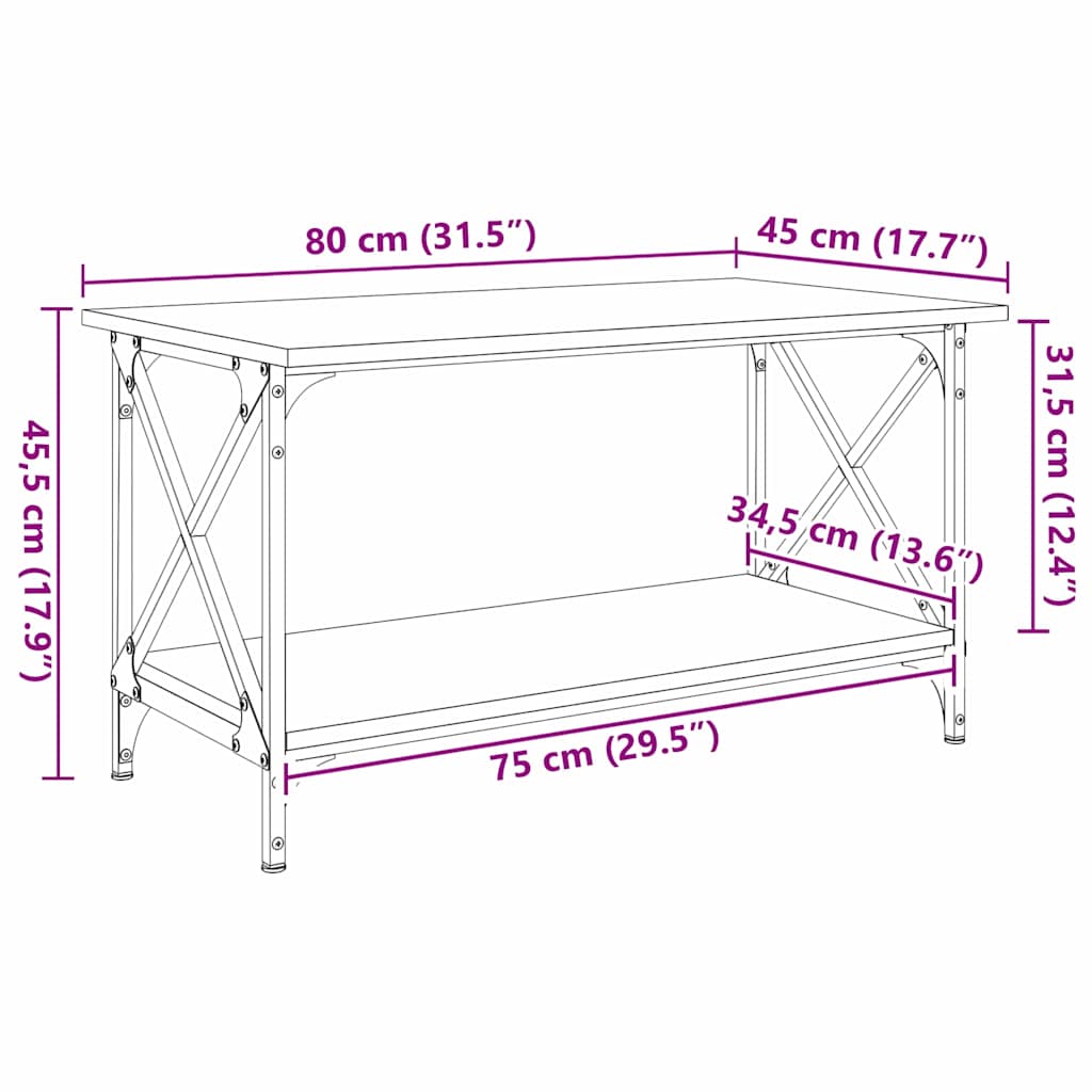 Coffee Table Black Oak Effect 80 x 45 x 45.5 cm Engineered Wood