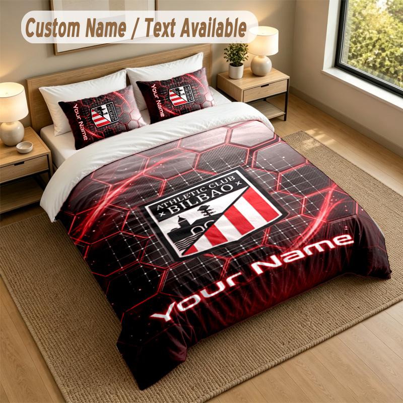3Pcs Bedding Set Custom Name Text, 1 Sheet 2 Pillowcases Home Bed DecorAthletic Bilbao FC