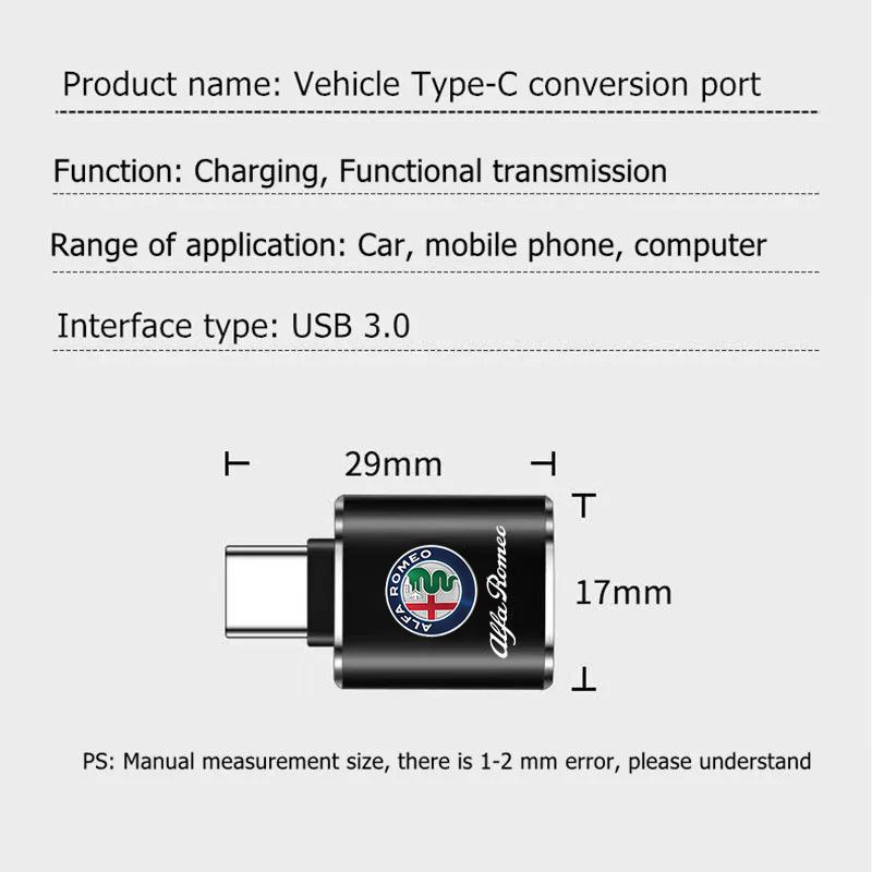 For Alfa Romeo Car Type-C To USB 3.0 Interface Mini Converter Charging Adapter For Alfa Romeo Giulietta Mito Giulia Stelvio 147CC5