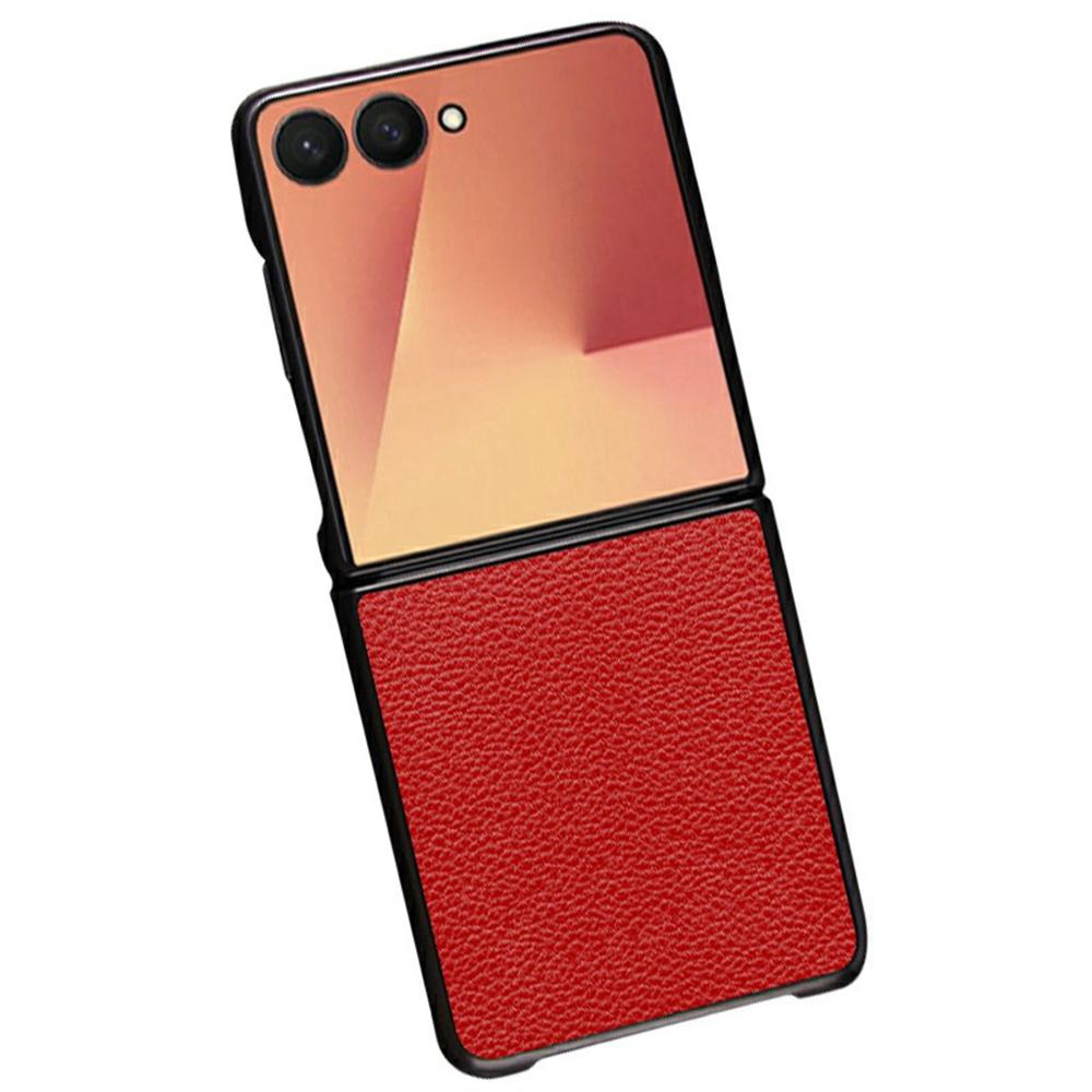 For Samsung Galaxy Z Flip7 5G Case Litchi Texture PU Leather Coated PC + TPU Protective Phone Back Cover