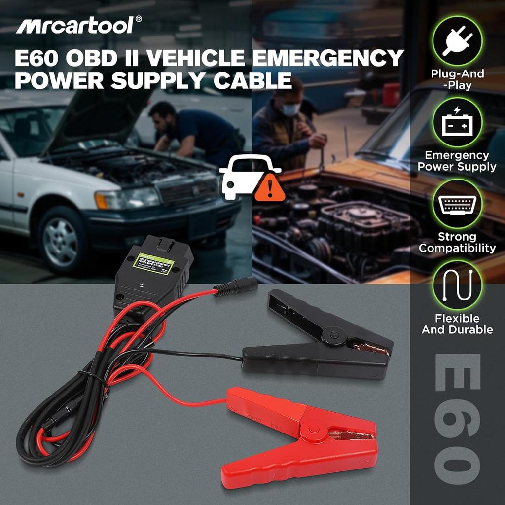 Кабель аварийного питания ЭБУ автомобиля E60 OBD II, 12 В, для сохранения памяти автомобиля, с 2 зажимами типа "крокодил" и батарейным отсеком
