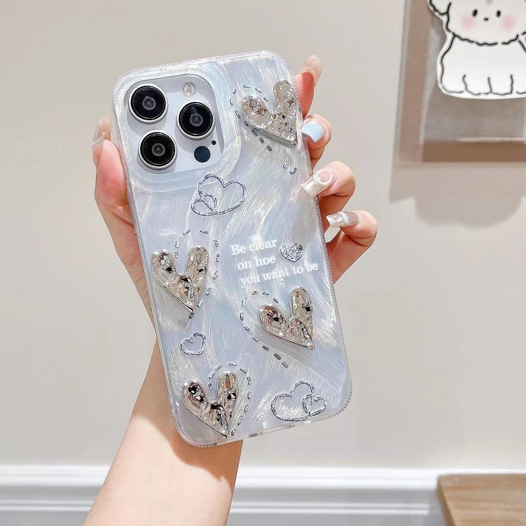 Feather Silver Suitable for Apple 16PROMAX Folded Love Mobile Phone Case IphoneXR 13 Bracelet Hard Protection Case