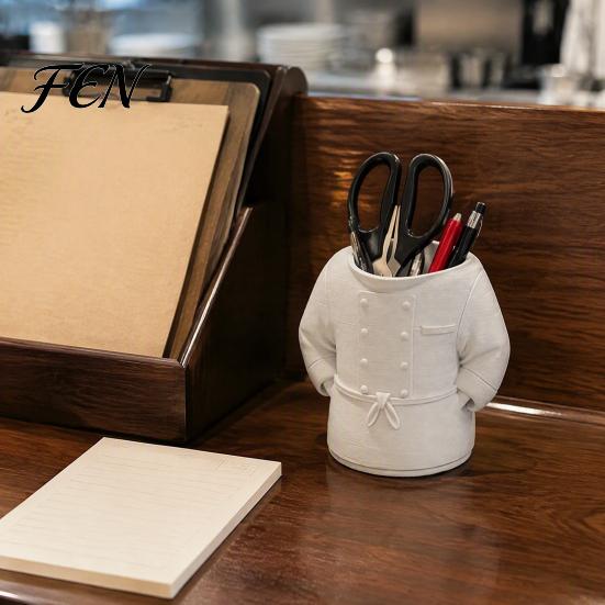 Durable PLA Desktop Container Chef Uniform Pen Holder, 3D Printed Novelty Stationery Organizer, Office Desk Accessories Large Capacity Ornament