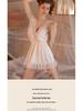 Комплект пижамы Xianyi Lace с водорастворимым цветочным кружевом: Женская сексуальная ночная сорочка на бретелях с глубоким V-образным вырезом для осенне-зимней домашней одежды.