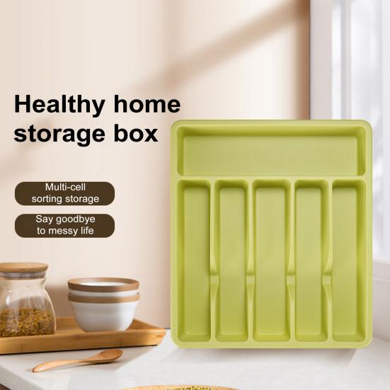 Cutlery Drawer Organizer Tray 6 Compartment Plastic Storage Box for Kitchen Utensils Forks Spoons Cutter Sturdy BPA-Free Divider Holder