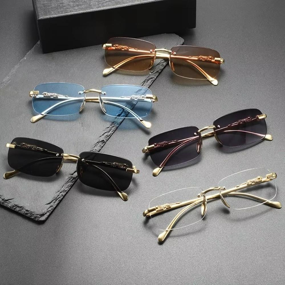 UV400 Diamond Cut Sunglasses Square Shape Unframed Design Small Frame Sunglasses Diamond Cut Edg Leopard Decor