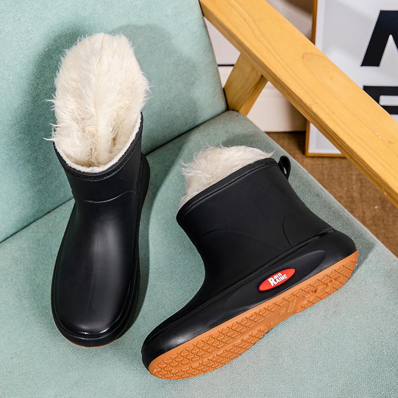 Модные низкие резиновые туфли для женщин, подошва из говяжьих сухожилий, всесезонная бархатная водонепроницаемая обувь, резиновые сапоги, водонепроницаемая обувь