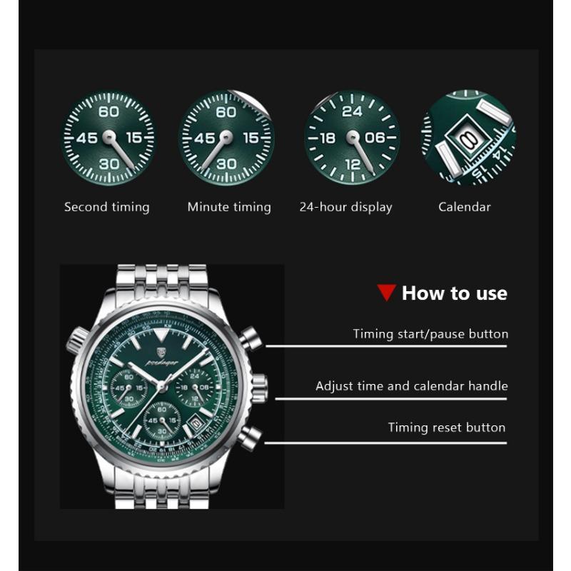 POEDAGAR Casual Man Clock Chronograph Date Waterproof Luminous Quartz Watches Stainless Steel Fashion Wristwatch Reloj