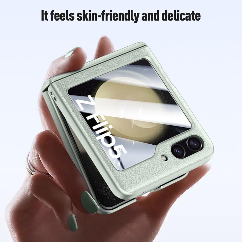 Роскошный кожаный чехол для Samsung Galaxy Z Flip 6 5 Чехол из матовой гладкой кожи, приятный на ощупь, складной шарнир с зеркальной пленкой, противоударный чехол в комплекте