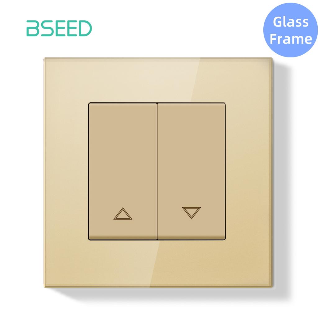 Механический выключатель штор BSEED Электрический выключатель роллет Настенный кнопочный выключатель для жалюзи Стеклянная пластиковая рамка Стандарт ЕС