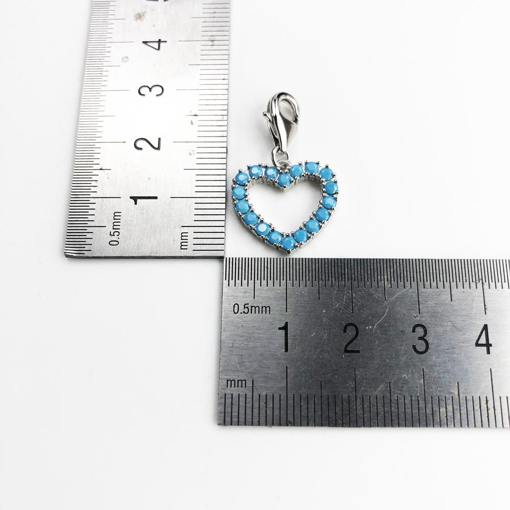Blue Stone Heart Dangle Charm Europe Style Club Good Jewelry Trendy Gift In 925 Silver