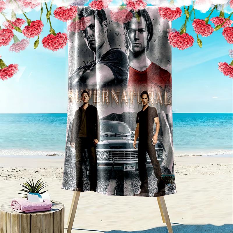Supernatural Brothers Print Beach Towel, Large Soft Quick Dry Towel for Beach Camping Swimming