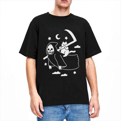 Футболка Cat Riding Grim Reaper Goth Merchandise для мужчин и женщин, готический юмор, винтажные футболки, новое поступление