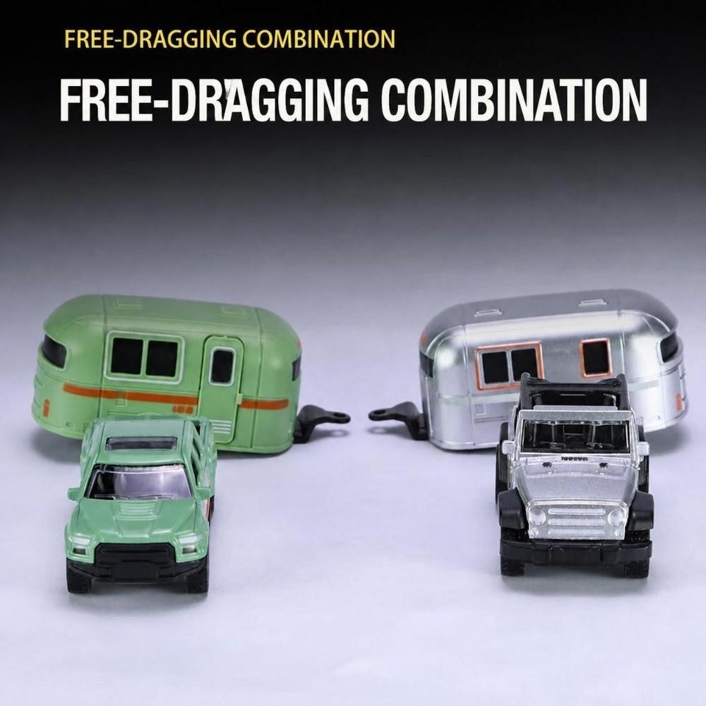 Green Grey Recreational Vehicle Alloy Toy Trailer Classic Pickup Truck Camping Trailer  For Kids