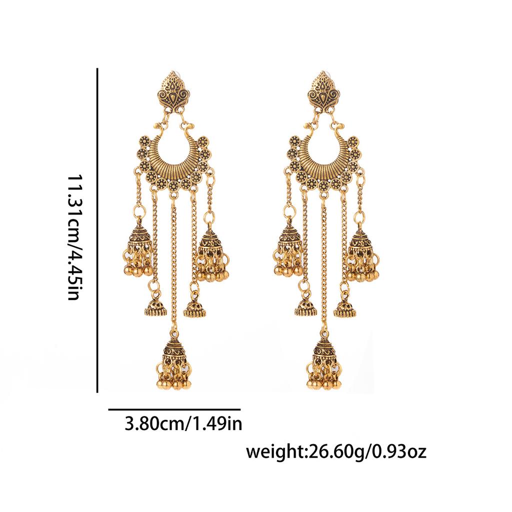 Vintage Bohemian Elegant Bell Long Fringe Earrings Stylish Statement Accessories for Women Summer