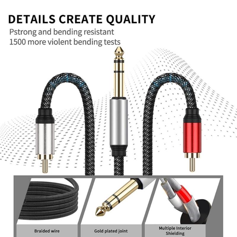 Кабель 2RCA на 6,35 мм AUX, 6,35 мм 1/4 на 2RCA Штекерный Адаптер-Разветвитель Y Стерео Звуковой Кабель для Планшетов
