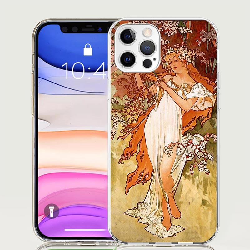 Alfons Mucha Primavera Case Phone Cover for Apple iphone 16 15 14 13 12 Mini 11 Pro Max 16E X XS XR 7 Plus 8 + SE 2020 Trend Fun