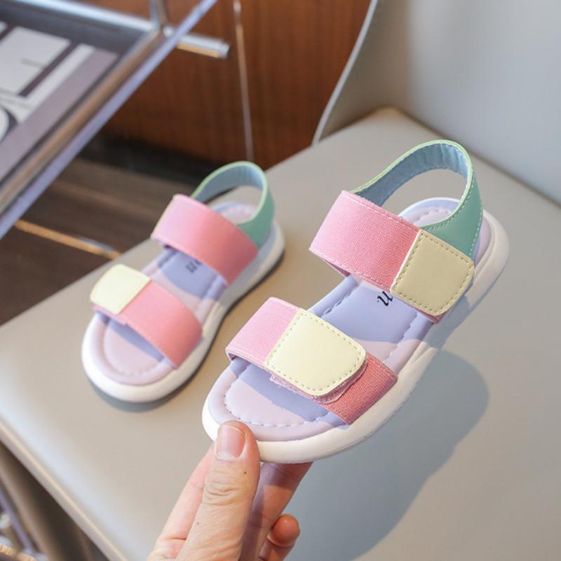 Детские сандалии летние в корейском стиле, модные сандалии на плоской подошве с открытым носком для девочек, повседневные, на мягкой подошве, детская пляжная обувь, школьные, универсальные