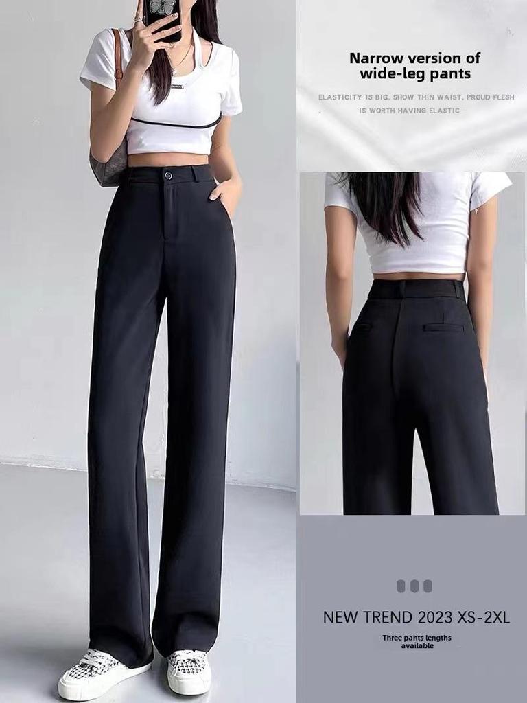 Autumn 2023 Women's High-Waist Black Wide-Leg Suit Pants
