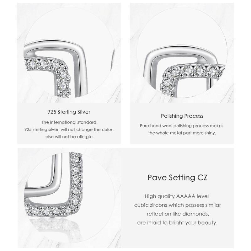 Модные серьги-гвоздики Modian из стерлингового серебра 925 пробы с двойными геометрическими узорами для женщин и девочек, антиаллергенные ювелирные изделия с прозрачным фианитом