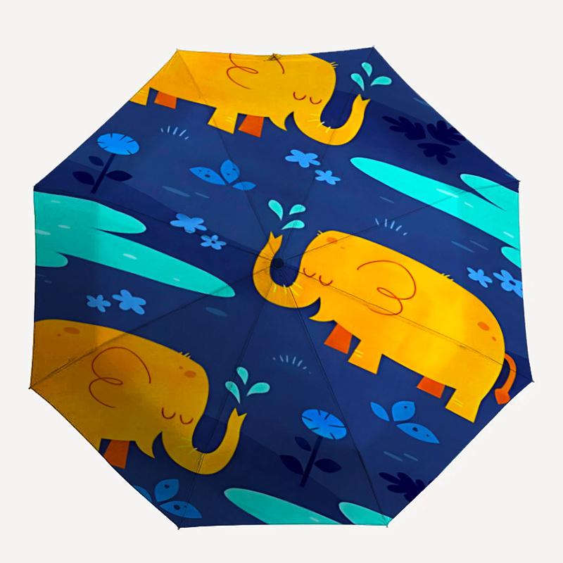 1pc Elephants, Pond Automatic Folding Umbrella - Compact 8-Rib Design, Durable Plastic & Iron, Lightweight for Outdoor Daily Use011