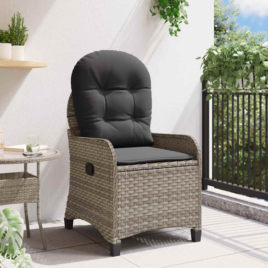 Reclining Chair with Cushion Gray 56 x 66 x 95 cm Poly Rattan
