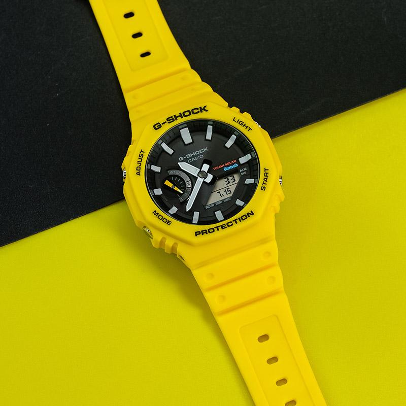 Casio G-Shock Классические Восьмиугольные Защищенные Спортивные Кварцевые Часы с Двойным Дисплеем и Углеродным Сердечником Водонепроницаемые Мужские Часы Черные GA-B2100C-9APR