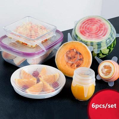 6 шт./набор Многоразовая силиконовая пленка для сохранения свежести продуктов Кухонные инструменты Силиконовая пленка для продуктов Крышка-уплотнитель Растягивающиеся инструменты