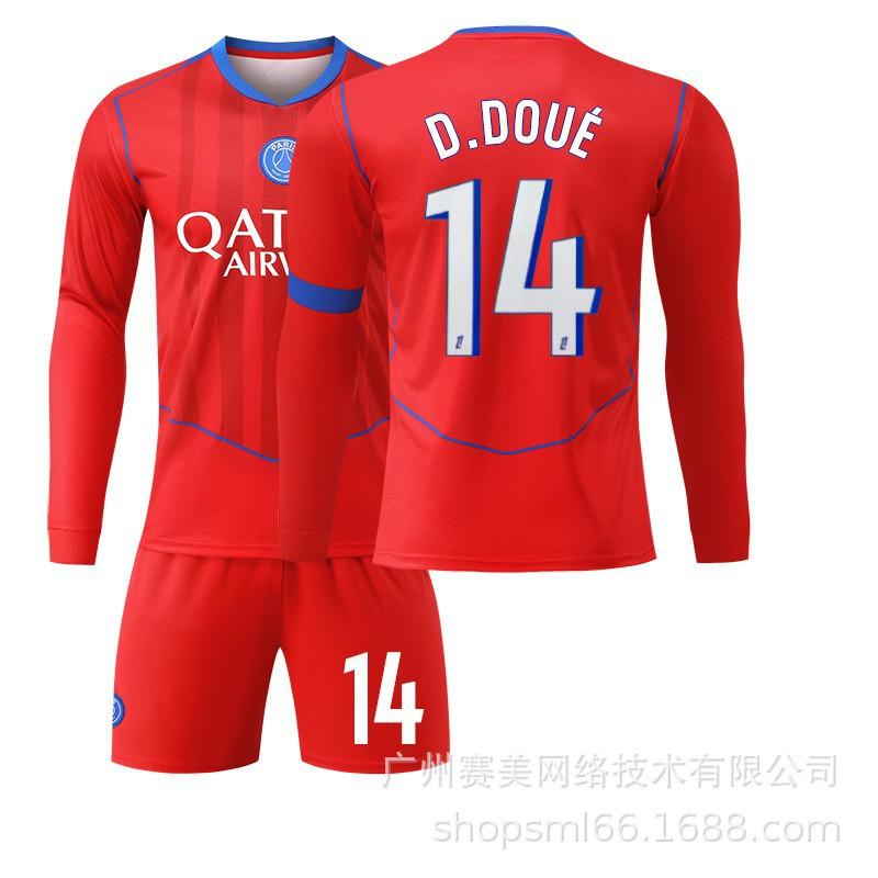 25-26 Paris Erke No. 14 Doué Long-sleeved Jersey Football Clothes Children's Wear Set 10 Dembele 2 Hakimi