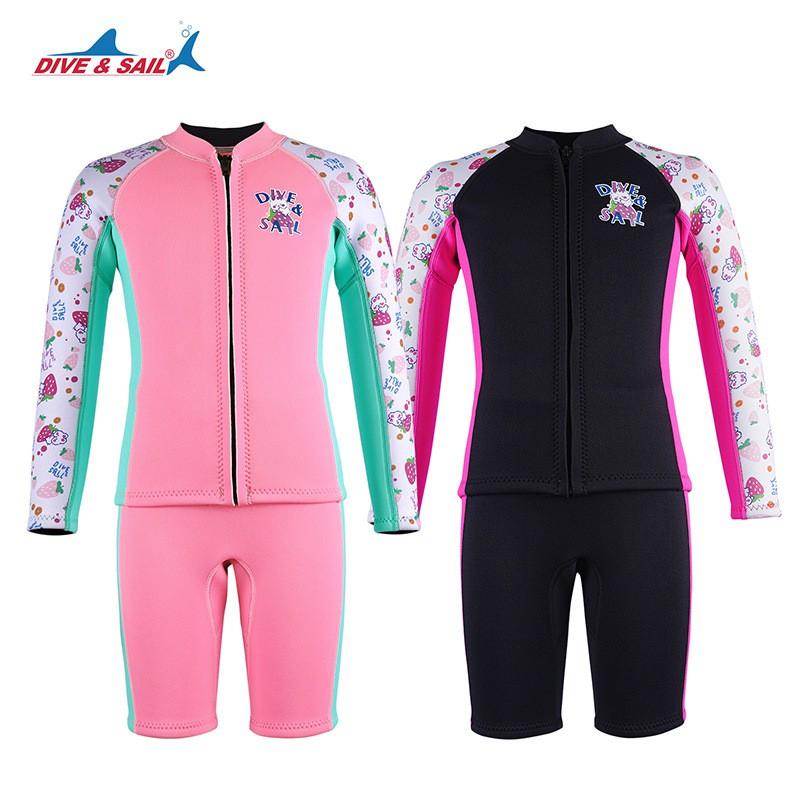 Kids 2.5mm Neoprene Wetsuit Set Long Sleeve Separate Snorkeling Swimming Surfing Diving Training Warmth
