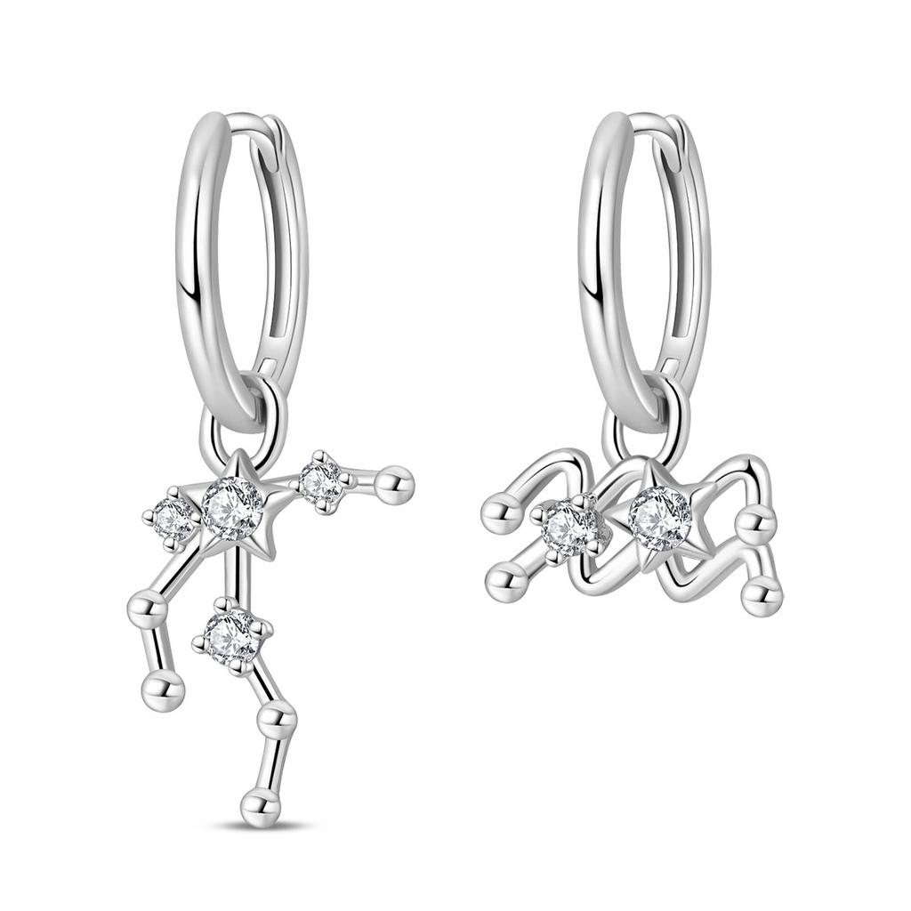 12 Zodiac Signs Silver Plated Trendy Earrings Neutral Exquisite Zircon China Factory Direct Sales Perfect Jewelry Gifts for