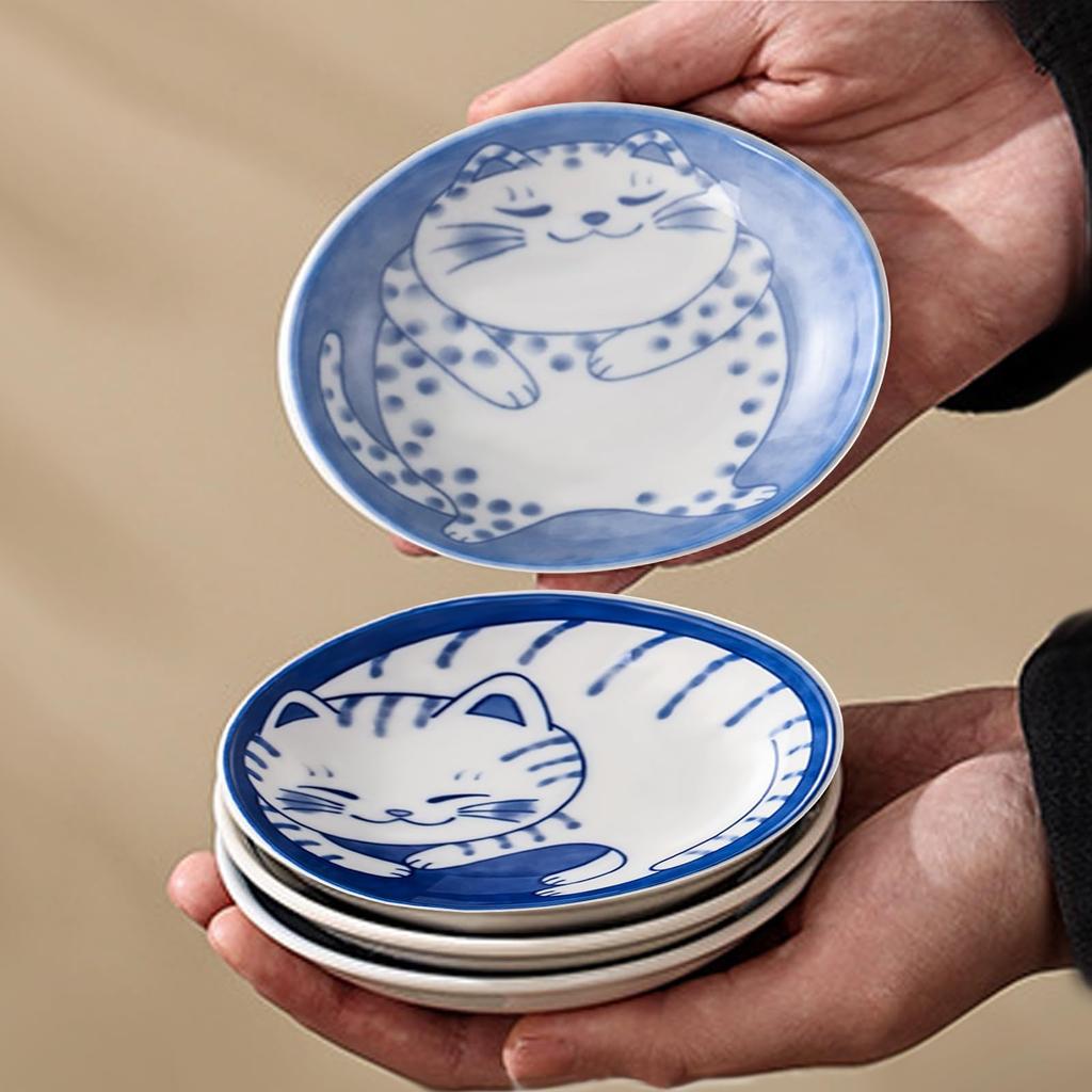 Милая кошачья тарелка для соевого соуса Керамические кошачьи миски Японские кошачьи тарелки Пиалы для соуса Тарелка для закусок Маленькие керамические блюдца Тарелки Тарелка для суши