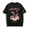 Stay Salty Скелет Фламинго Надувной Матрас Графическая Футболка Отпуск Повседневный Топ Футболка из Чистого Хлопка