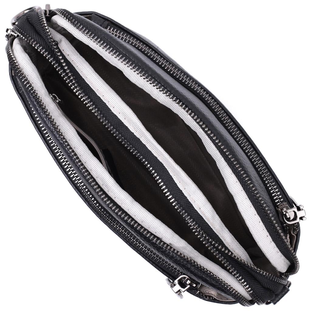 Rectangular Women's Bag with Pockets Made of Genuine Leather Vintage 22597 Black