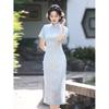 Light blue new Chinese cheongsam summer improved young slim temperament dress 1011 new high-end jacquard