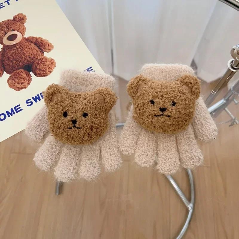 1 Pair Warm Otudoor Kids Glove for Boy Girl 3D Cute Cartoon Bear Glove for Toddler Sweet Autumn Winter Thicken Warm Baby Glove