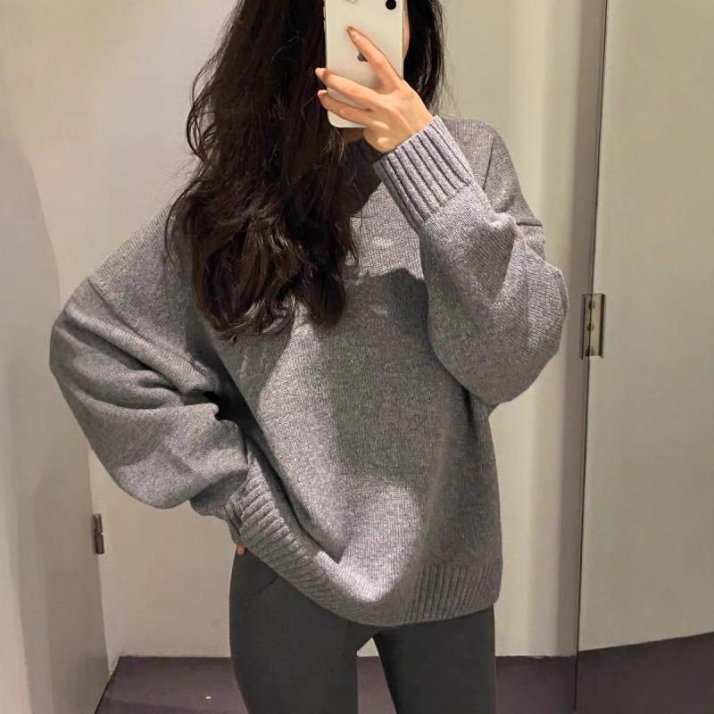 Womens Oversized Crewneck Knit Sweater Soft Fuzzy Acrylic Blend Loose Fit Long Sleeve Winter Top