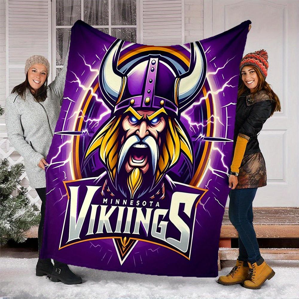 1pc Vikings, Minnesota, Helmet Digital Printed Flannel Blanket, Super Soft Plush Fleece Bed Cover, Multipurpose Four Season Blanket for Sofa