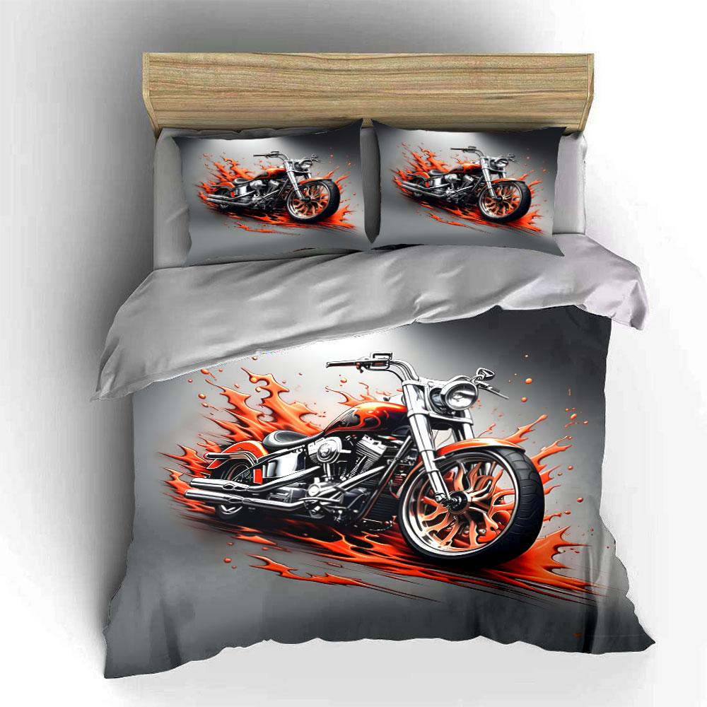 "Flaming Chopper Motorcycle Art" Bedding Duvet Cover Set Duvet Cover Pillowcases (1*Duvet Cover 2*Pillowcases, without duvet insert)