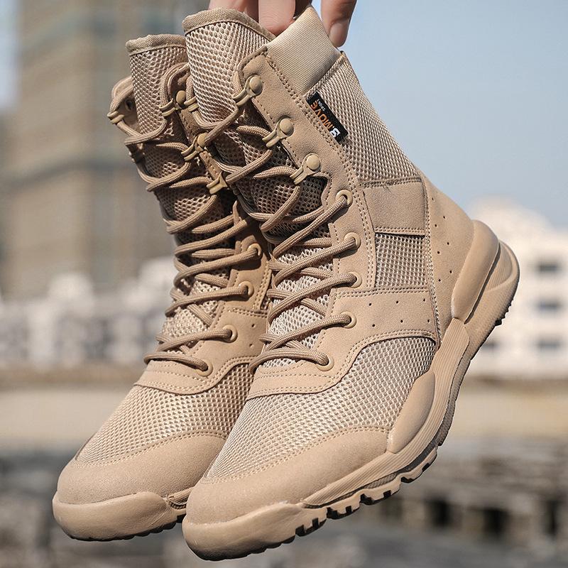 Мужские летние легкие дышащие военные ботинки - высокие военные сетчатые ботинки для активного отдыха на природе