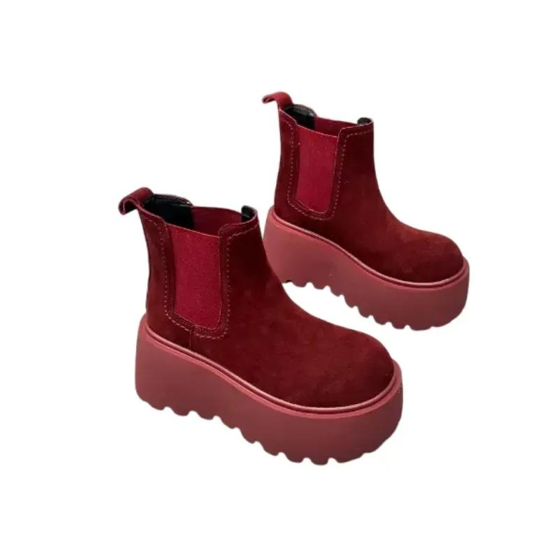 Ботильоны на платформе для снега для женщин, замшевые туфли на плоской подошве, женская обувь 2024 года, тренд, готика, зима, новая классика, мода, мотоциклетные ботинки для женщин