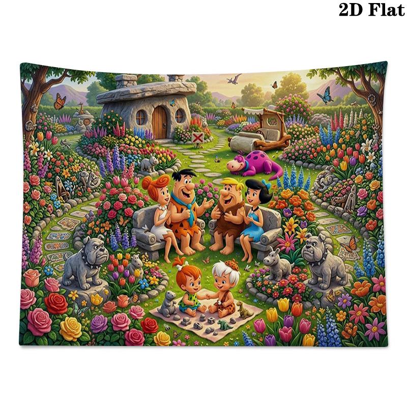 The Flintstones Cartoon Wall Tapestry Aesthetic Wall Hanging Printed Fabric Blanket Decorative Tapestries for Bedroom Living Room Home Decor