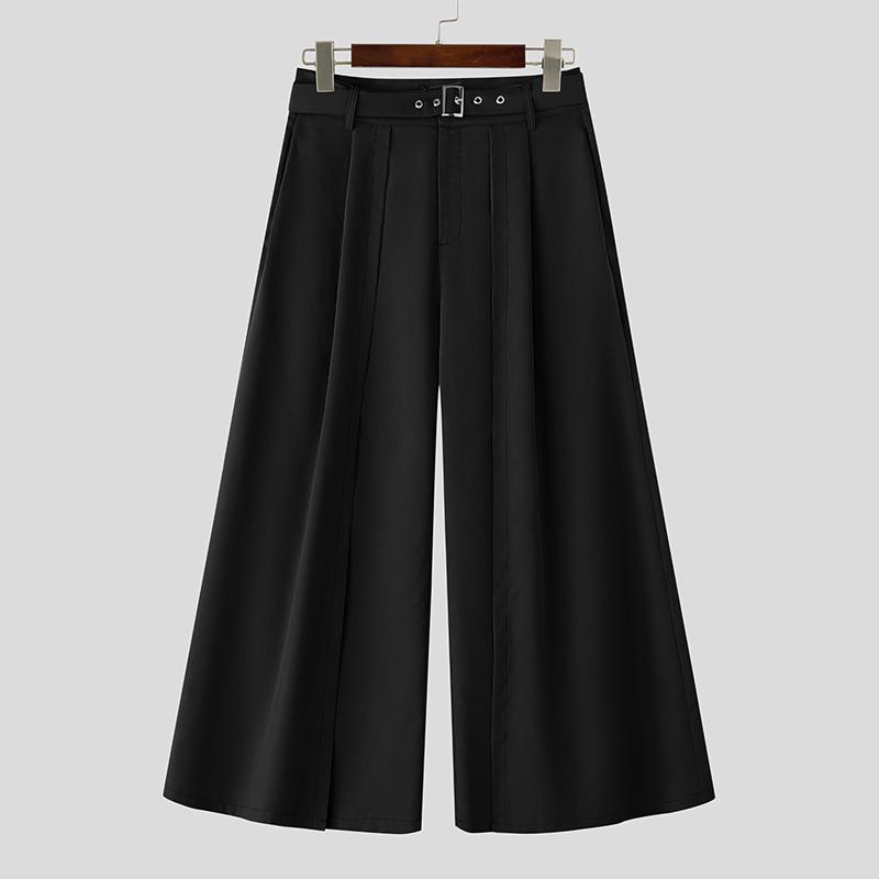 INCERUN Мужские брюки на молнии с высокой талией, двухслойные, повседневные, длинные, с широкими штанинами