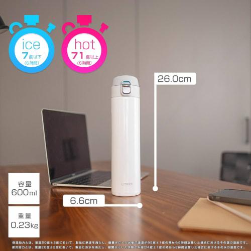 [WEB EXCLUSIVE] Tiger Thermos 600ml Direct-Drink Stainless Steel Mini Bottle, Sahara Mug, Lightweight, Yumejuku (Dream Gravity) MMJ-A060-WW, Snow Whit