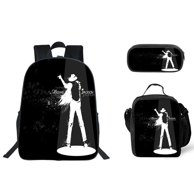 Student Backpack Lunch Bag Pencil Case 3-Piece Set, Waterproof Durable Large Capacity, MJ Pattern, Kids School Bag Set